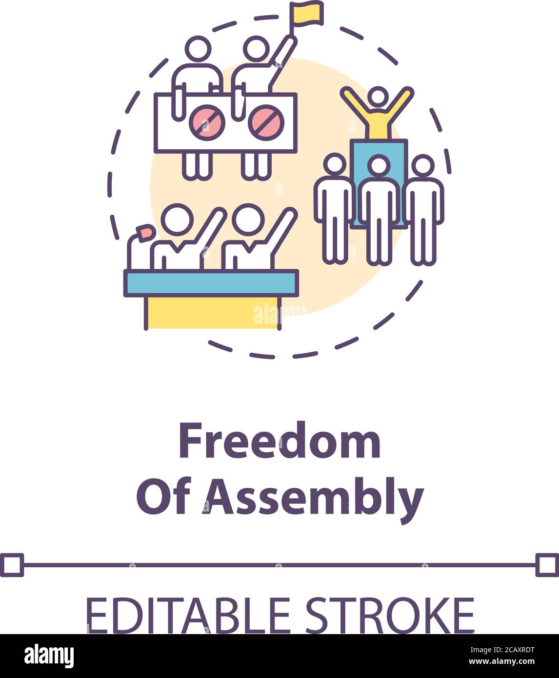 Symbol für das Konzept der Montagefreiheit. Friedliche Masse Protest Freiheit Idee dünne Linie Illustration. Vereinigungsfreiheit. Grundlegendes Menschenrecht. Vektor i Stock Vektor