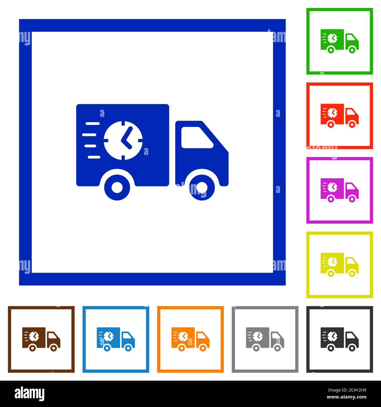 Schnelle Lieferung LKW flache Farbe Symbole in quadratischen Rahmen auf weißem Hintergrund Stock Vektor