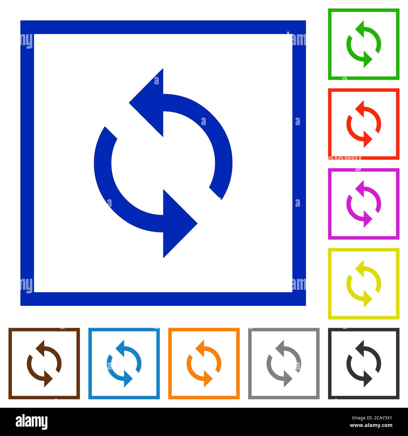 Flache Farbsymbole für die Programmierschleife in quadratischen Rahmen auf weißem Hintergrund Stock Vektor