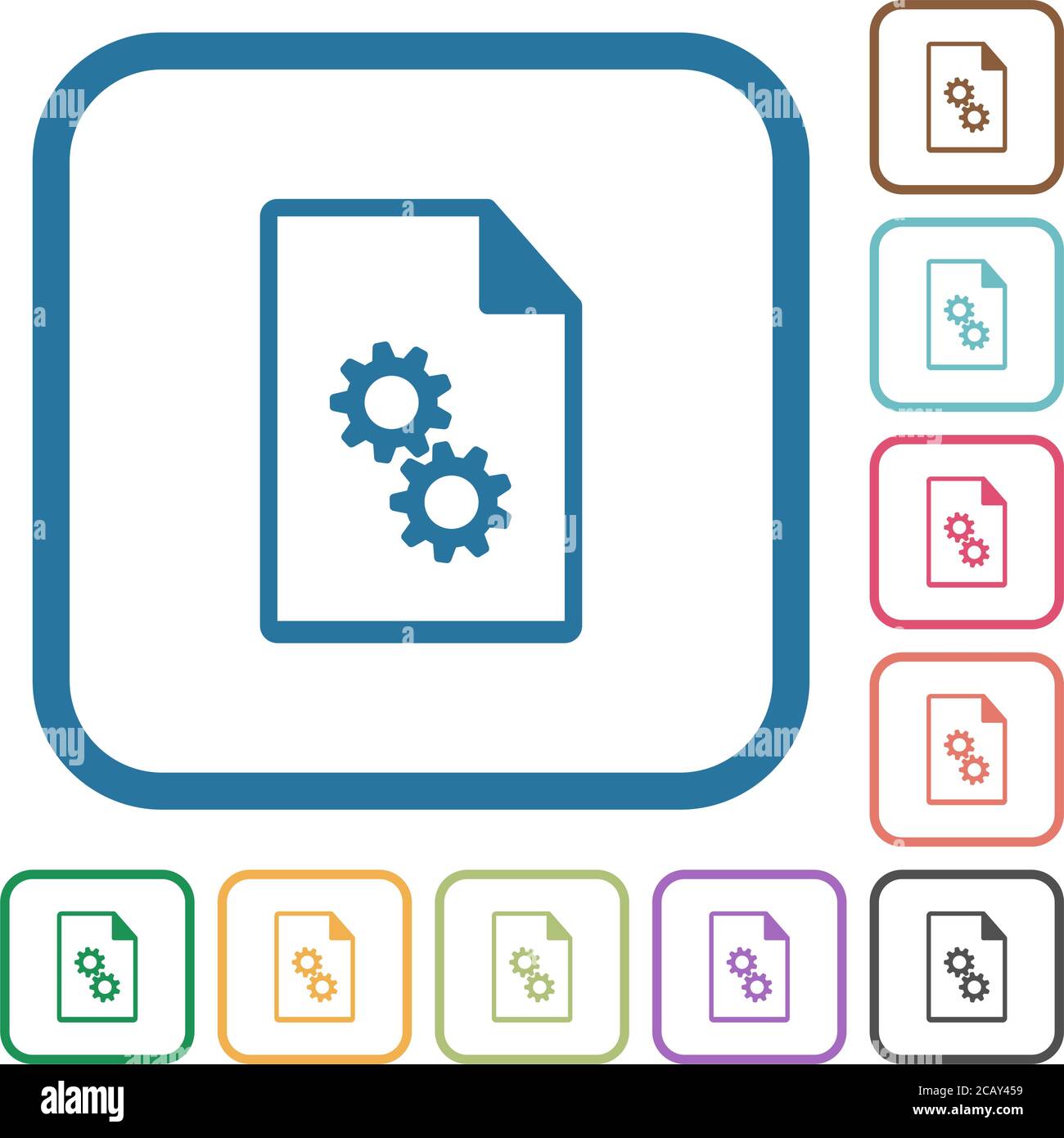 Ausführbare Datei Einfache Symbole in farbigen abgerundeten quadratischen Rahmen auf weißem Hintergrund Stock Vektor