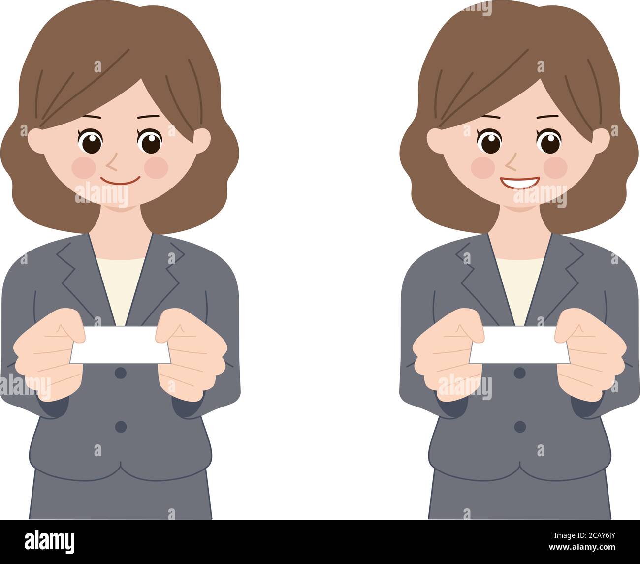 Geschäftsfrau mit Visitenkarte. Vektorgrafik isoliert auf weißem Hintergrund. Stock Vektor