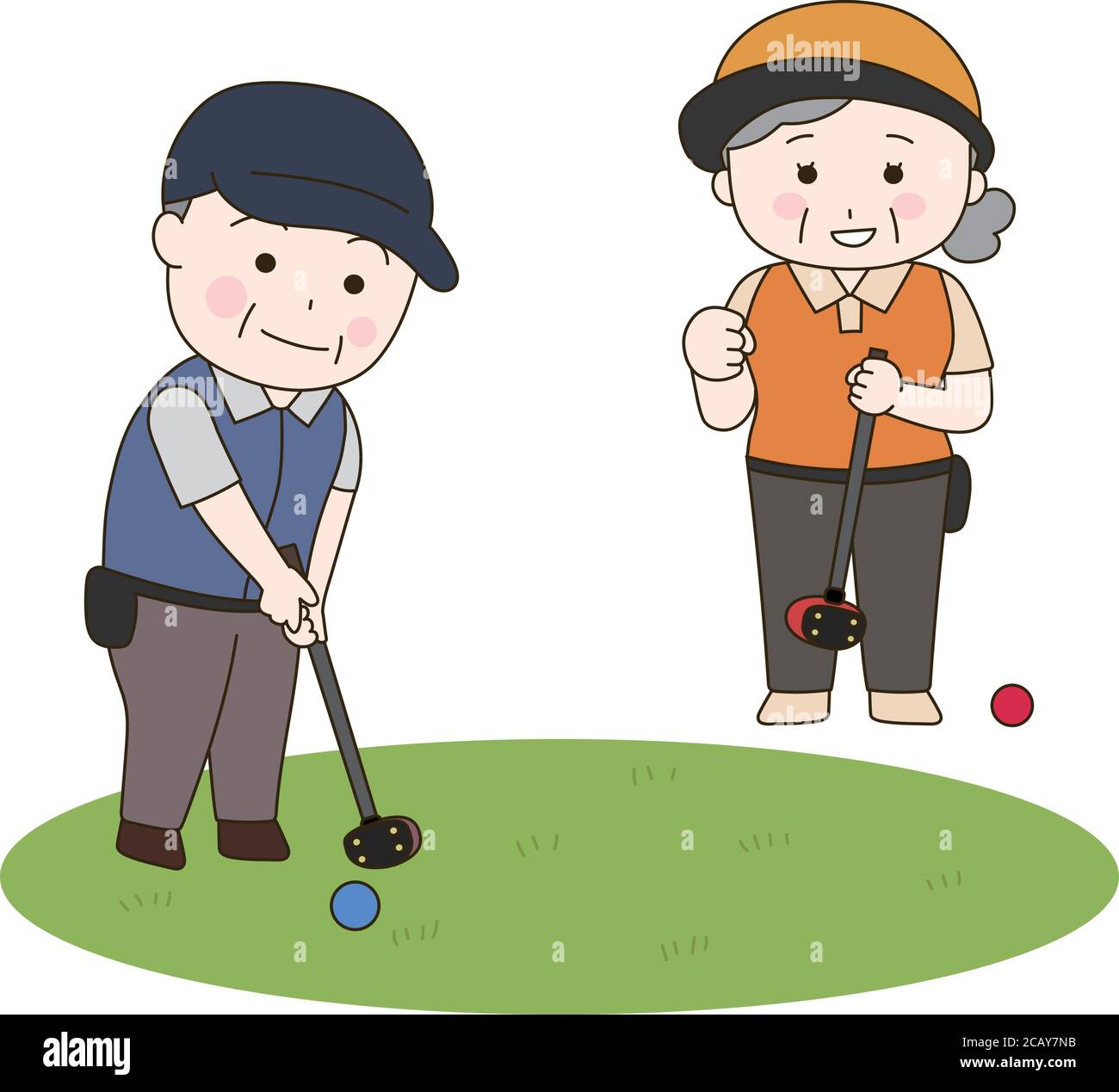 Japaner spielen Park Golf. Vektorgrafik isoliert auf weißem Hintergrund. Stock Vektor