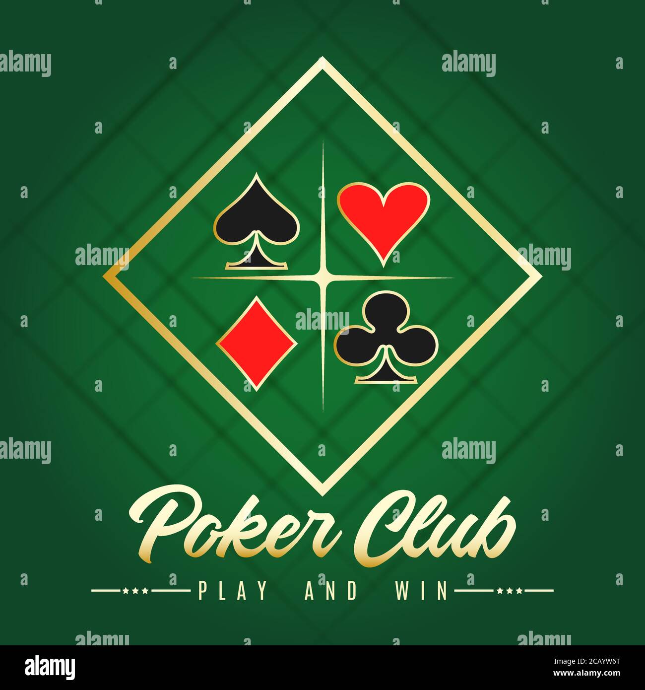 Casino Poker Club Banner. Goldener Text mit einer Spielkarte passt. Vektorgrafik Stock Vektor