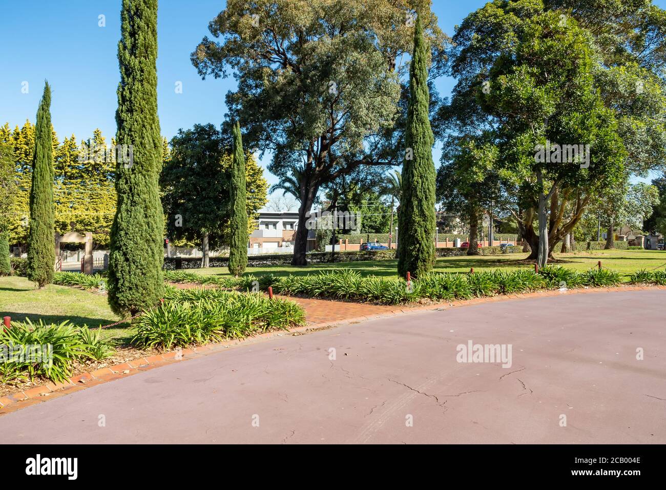 Sydney NSW Australien - 20. September 2019 - Holy Cross College Garden an einem sonnigen Frühlingsnachmittag Stockfoto