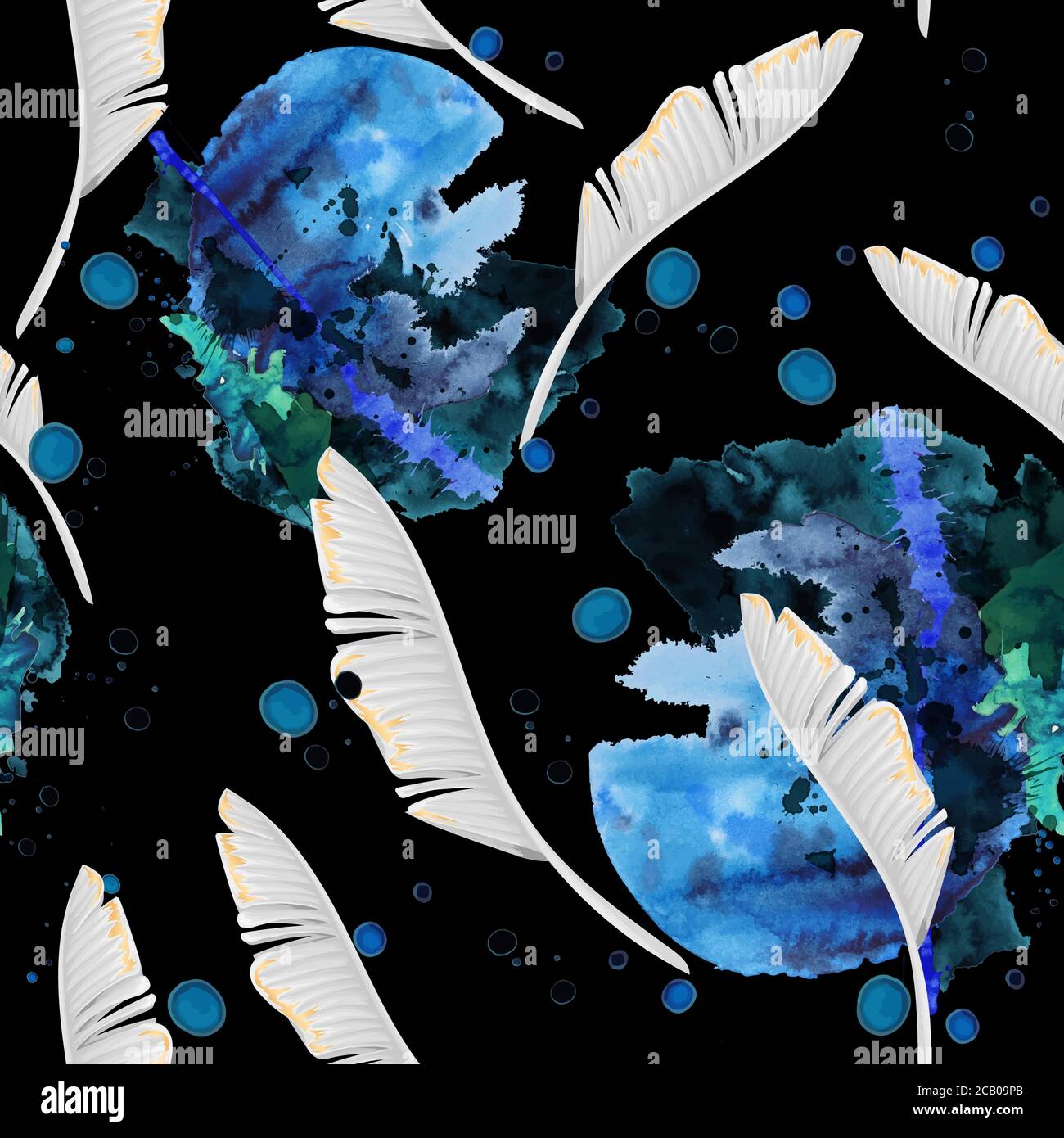 Nahtloses Muster mit Aquarell-Blots und tropischen Blättern. Vektor. Stock Vektor