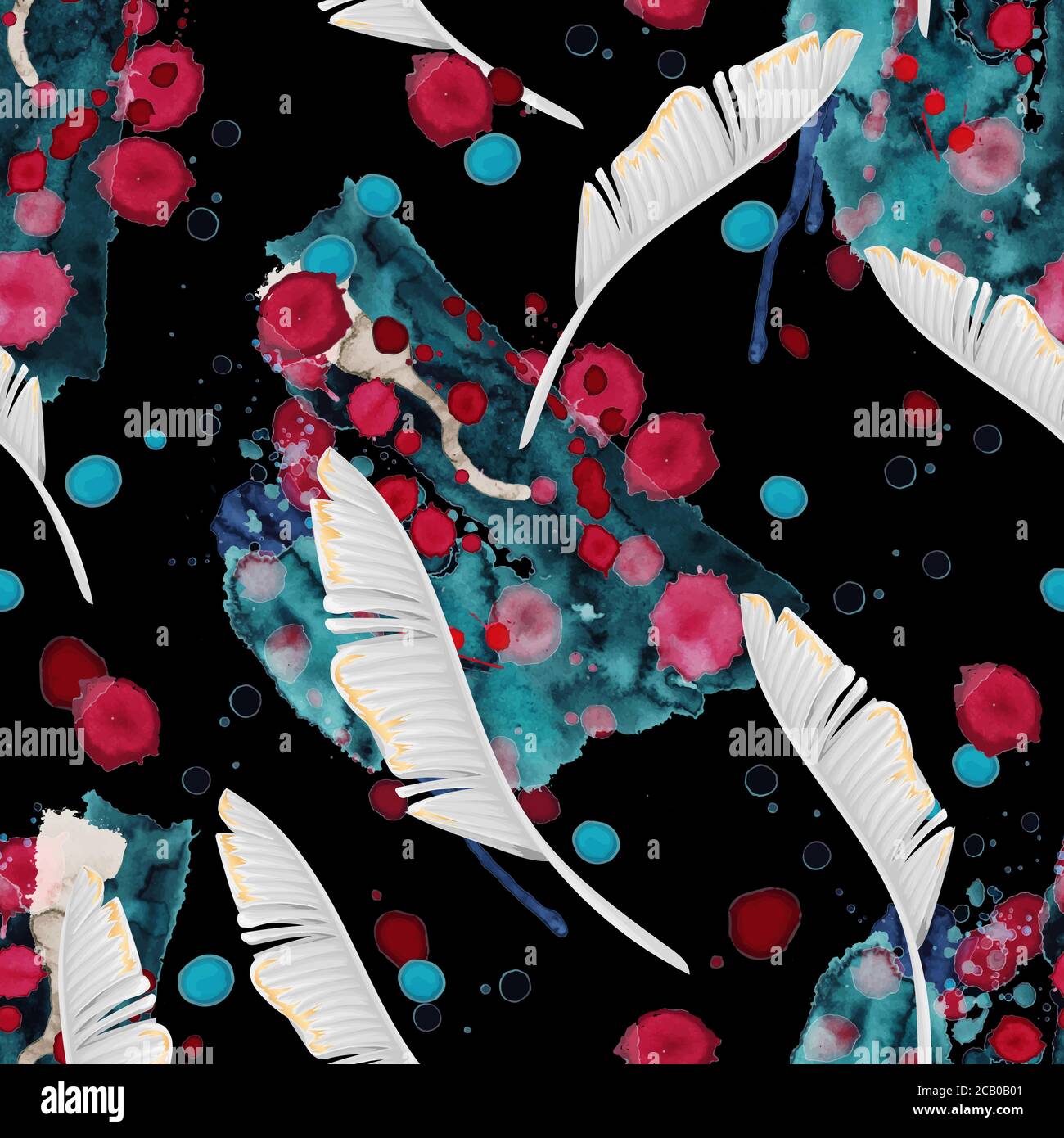 Nahtloses Muster mit Aquarell-Blots und tropischen Blättern. Vektor. Stock Vektor