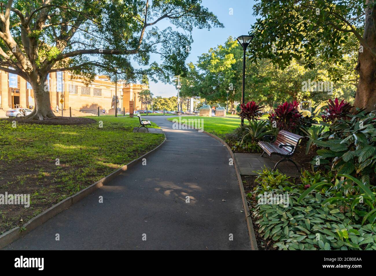 Sydney NSW Australien 06.Juni 2020 - Fußweg nach NSW Kunstgalerie in Sydney an einem sonnigen Winternachmittag Stockfoto