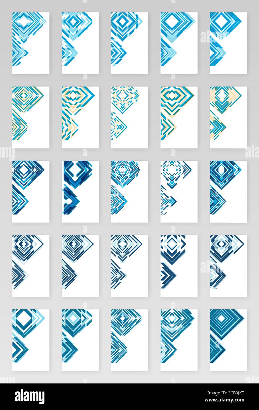 Eckdekor-Paket Für Visitenkarten Im Modernen Tech-Stil. Moderner Ornament Für Designs In Hellblau Und Dunkelblau. Konstruktionsabbildungen Können Verwendet Werden Stock Vektor