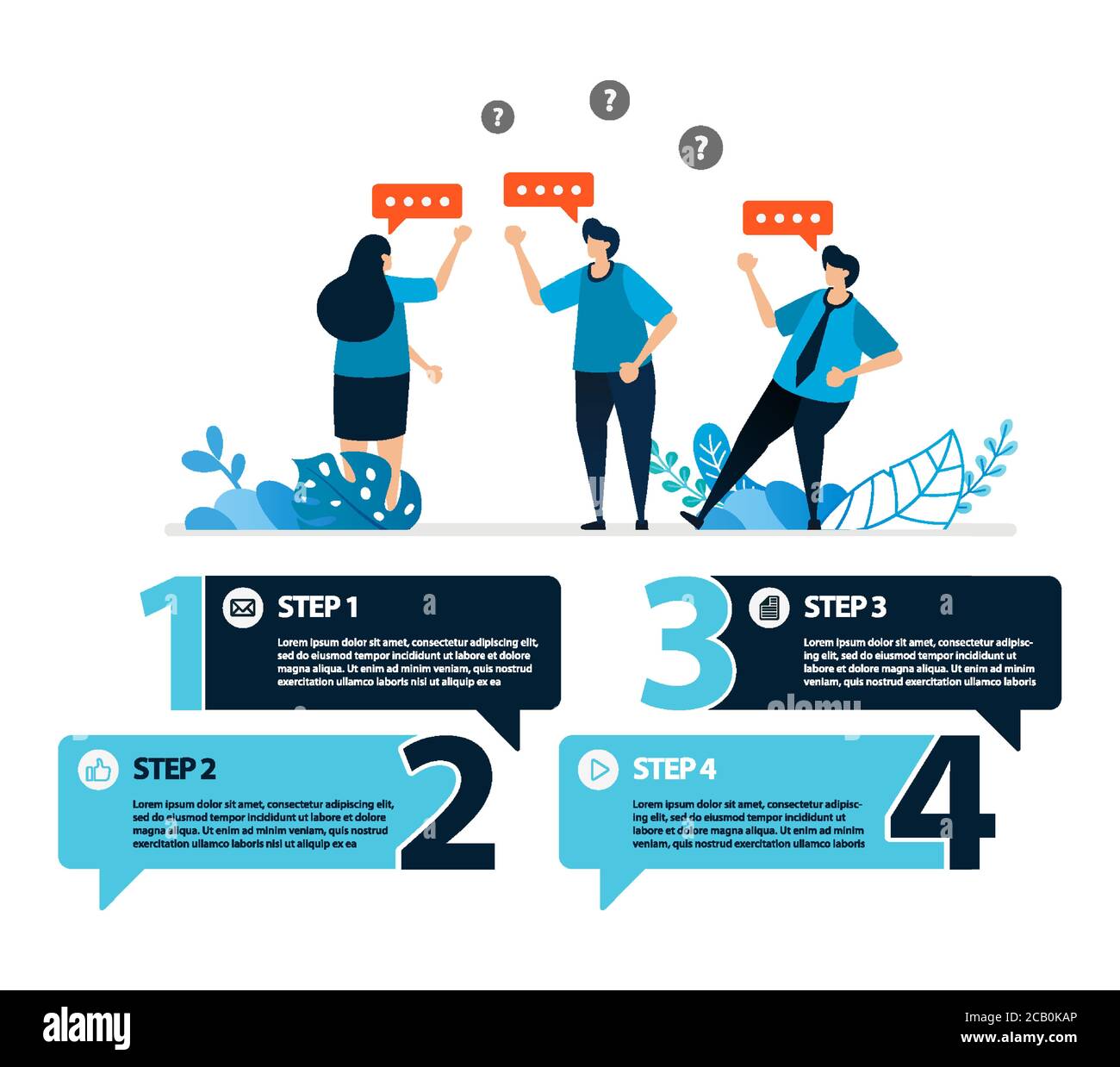 Menschliche Illustration und Infografik Design für Business-Optionen, Schritte im Lernen, Bildungsprozesse. Flat Vector für Landing Page, Web, Website, BA Stock Vektor