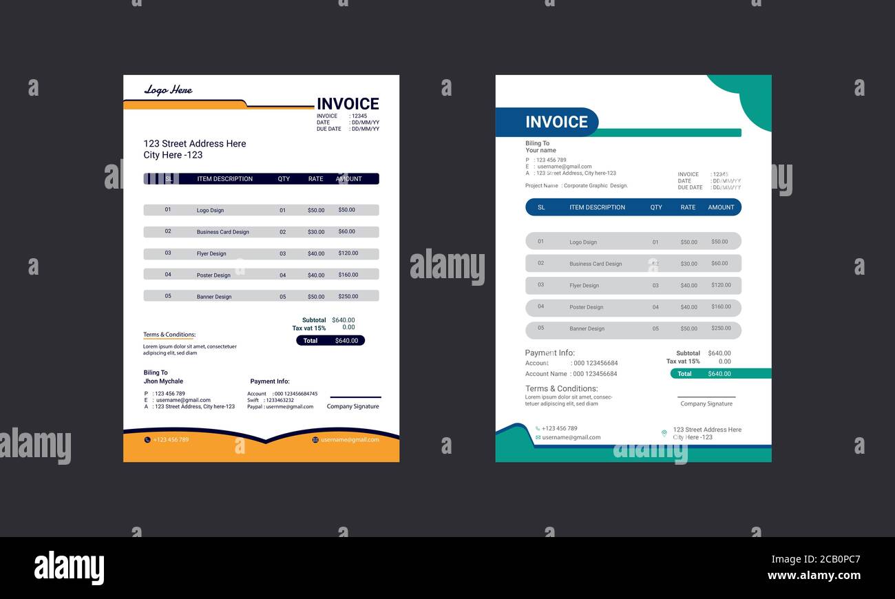 Firmenrechnung vollständig bearbeitbare a4-Größe.Rechnungsinformationen für Kunde.Kreativ Design Der Rechnungsvorlage Stock Vektor