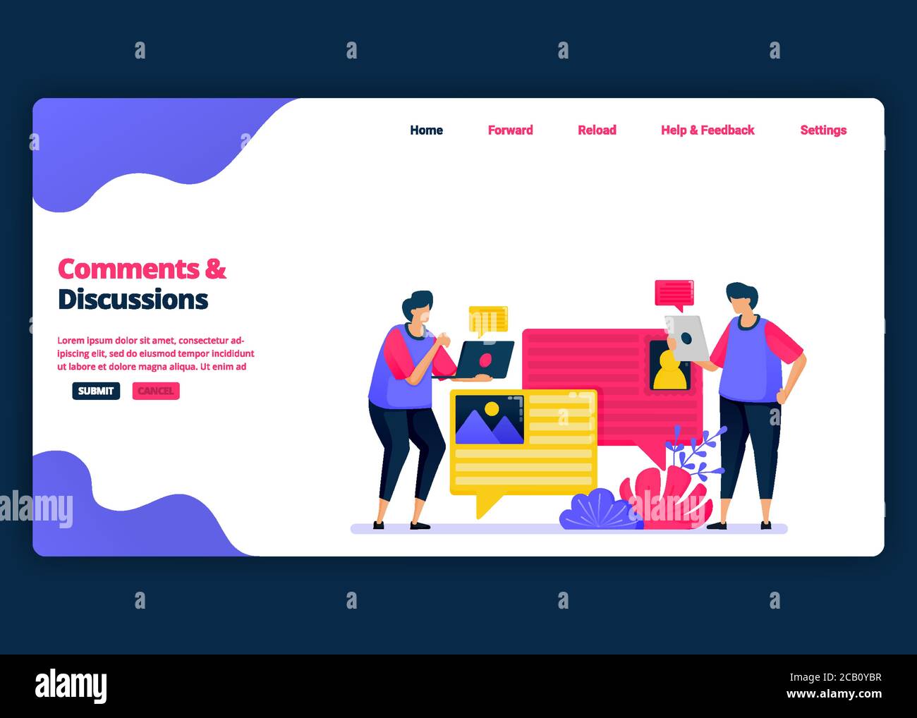 Vektor Cartoon Banner Vorlage für Diskussion und Kommentar mit Kollegen über die Arbeit. Landing Page und Website kreative Design-Vorlagen für Unternehmen. Ca Stock Vektor