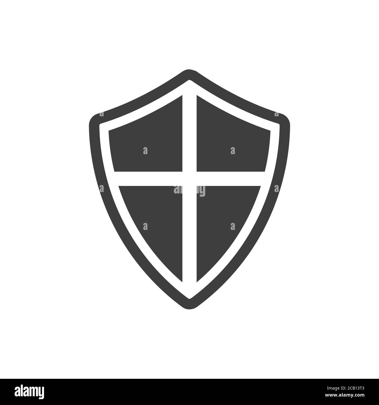 Schildsymbol mit Kreuz. Sicherheitskonzept für den Schutz. Symbol „Datenschutz“. Vektordarstellung auf weißem Hintergrund isoliert. Stock Vektor