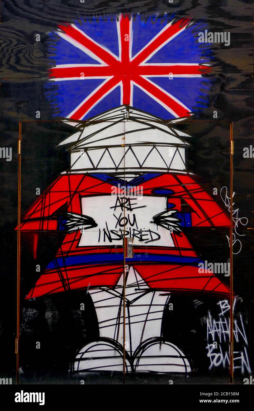 Street Art des Stadtkünstlers Nathan Bowen, Charing Cross Road, London. Stockfoto