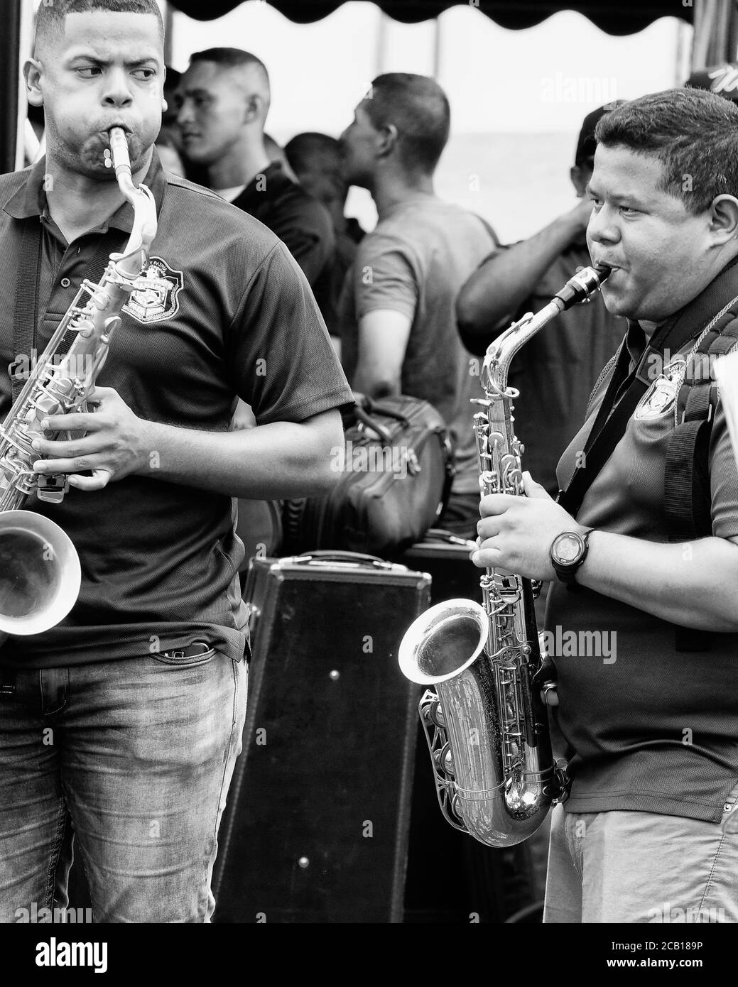 Zwei Saxophonspieler an einem Sonntagnachmittag, Panama City, Panama, Mittelamerika Stockfoto