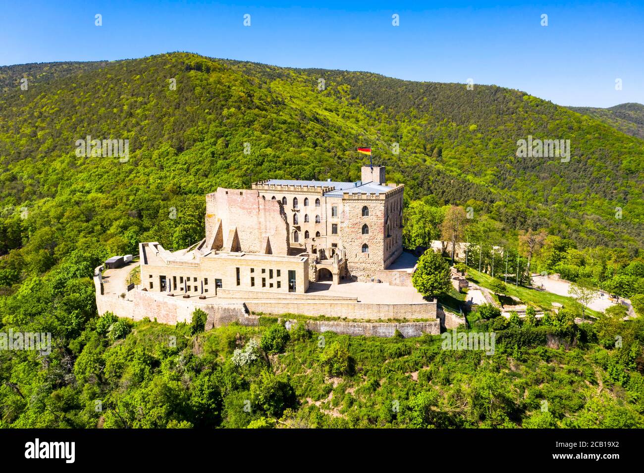 Luftaufnahme, Hambacher Schloss, Hambach, Neustadt an der Weinstraße, Rheinland-Pfalz, Deutschland Stockfoto