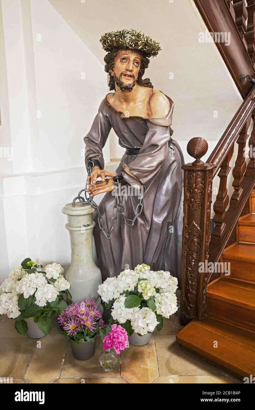 Jesus an der Geißelsäule, katholische Stadtpfarrkirche Mariä Himmelfahrt, Schongau, Oberbayern, Bayern, Deutschland Stockfoto