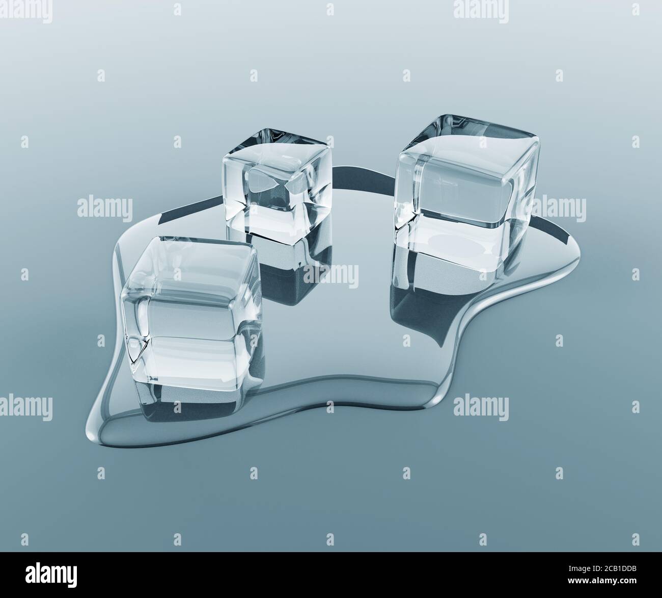 3D-Darstellung von Nahaufnahme Eiswürfeln, die isoliert auf grauem Hintergrund schmelzen. Hochwertige 3d-Illustration Stockfoto