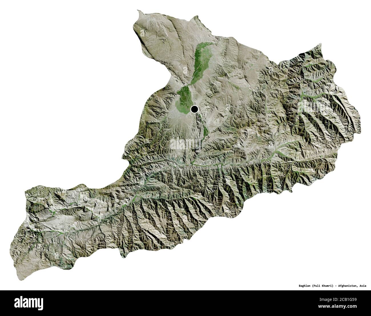 Form von Baghlan, Provinz Afghanistan, mit seiner Hauptstadt isoliert auf weißem Hintergrund. Satellitenbilder. 3D-Rendering Stockfoto