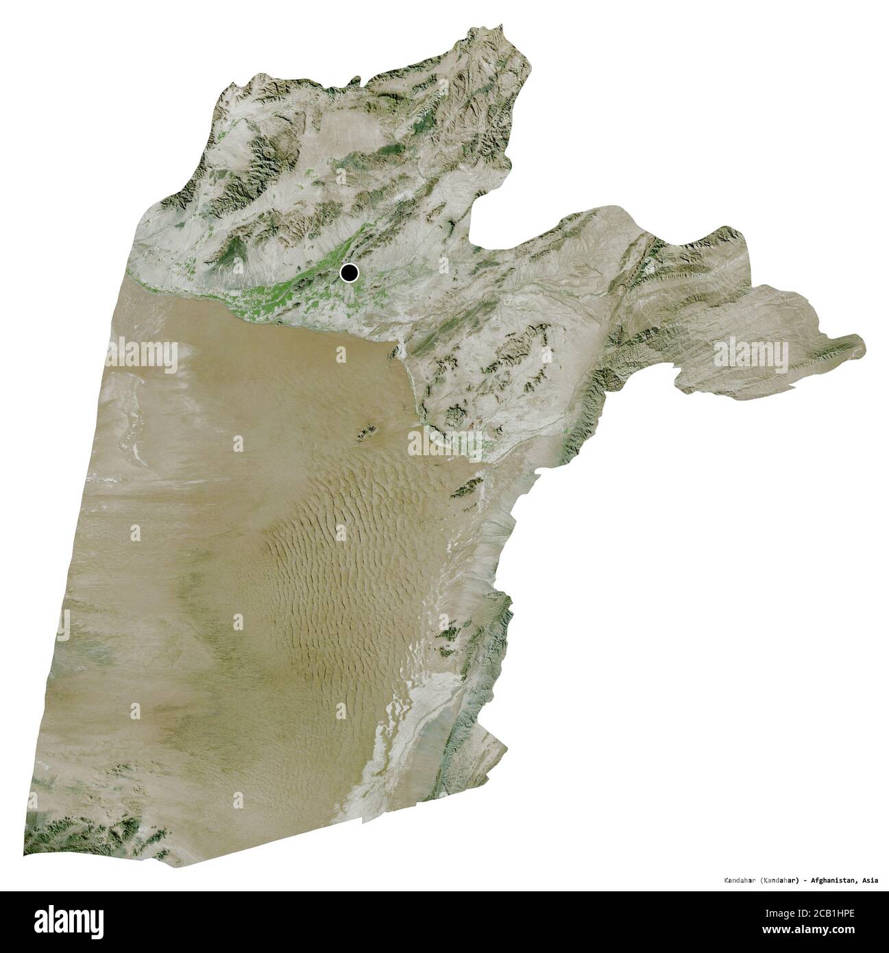 Form von Kandahar, Provinz Afghanistan, mit seiner Hauptstadt isoliert auf weißem Hintergrund. Satellitenbilder. 3D-Rendering Stockfoto