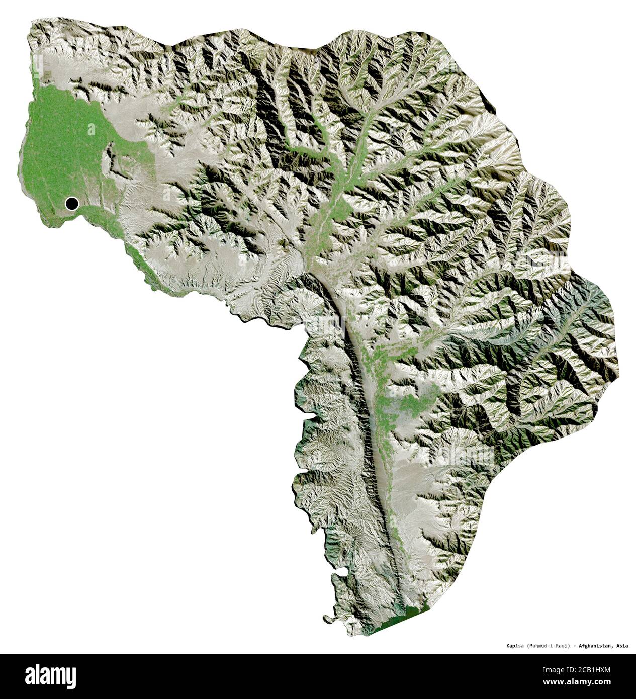 Form von Kapisa, Provinz Afghanistan, mit seiner Hauptstadt isoliert auf weißem Hintergrund. Satellitenbilder. 3D-Rendering Stockfoto