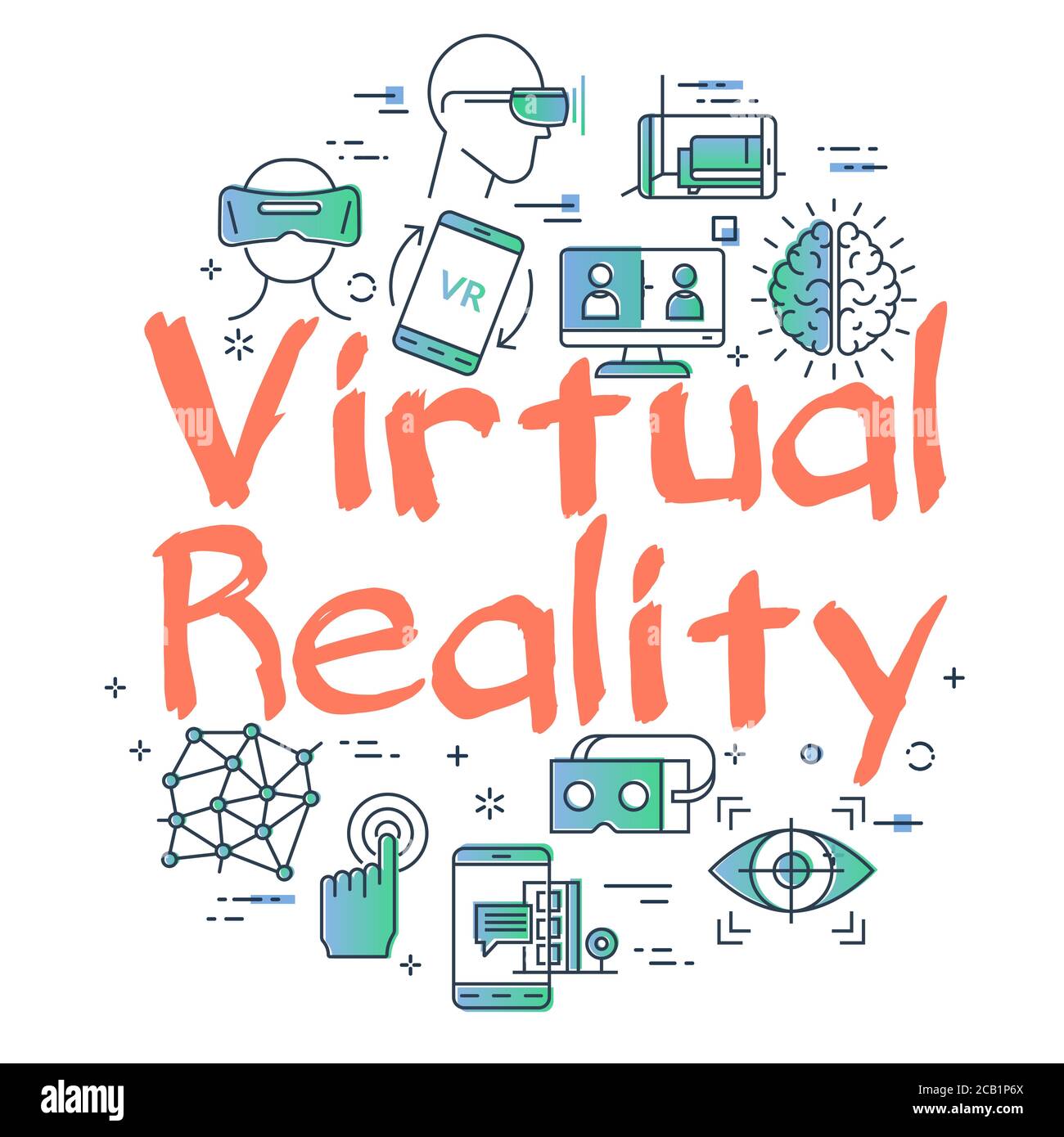 Vector VR Spielkonzept mit Virtual Reality Text Stock Vektor