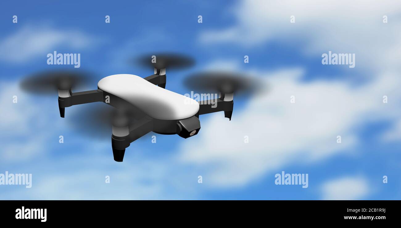 Drohne Quadrocopter Flug uav 3D Illustration Stockfoto
