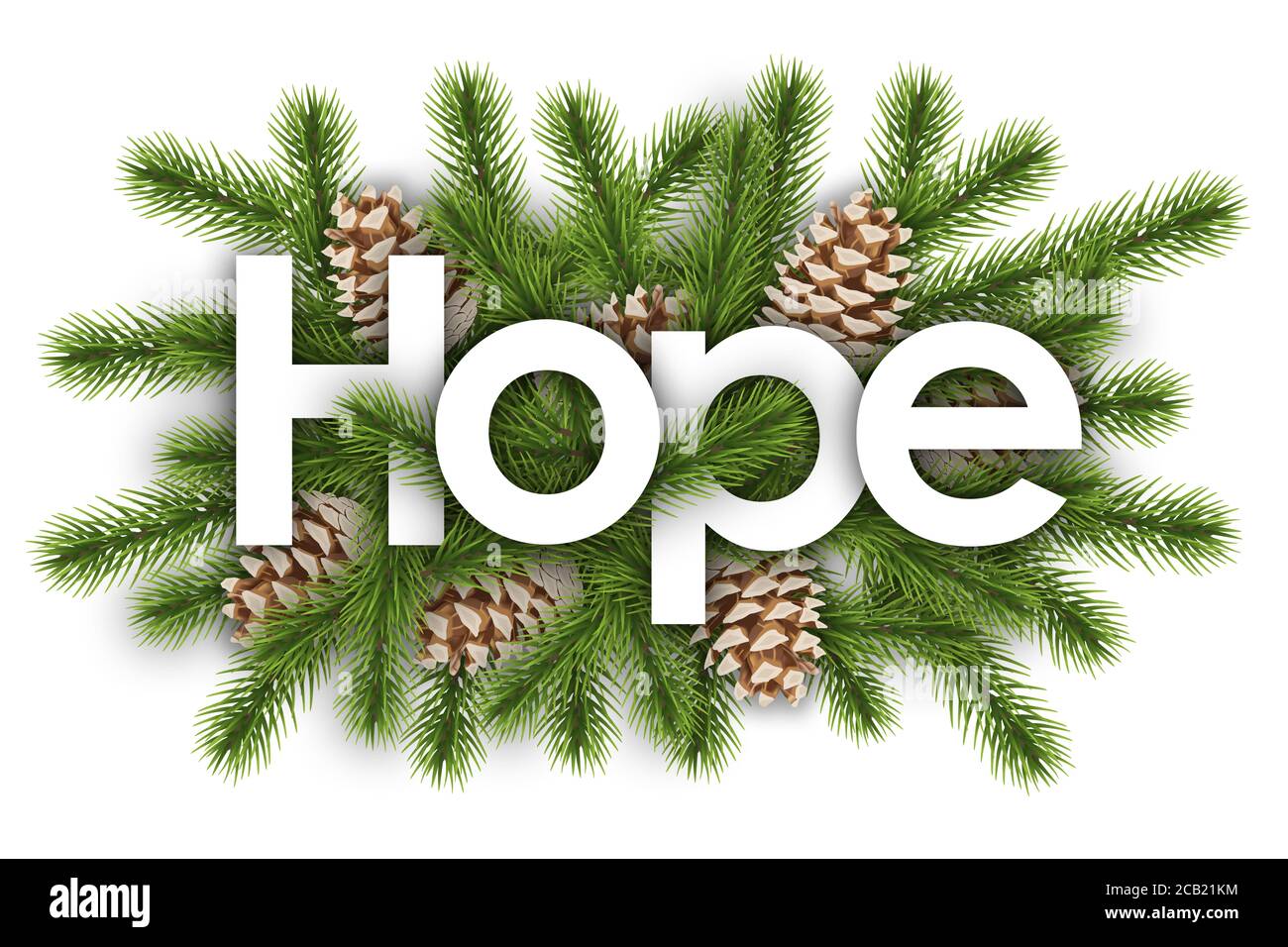 Hoffnung im weihnachtshintergrund - Kiefernzweige Stockfoto