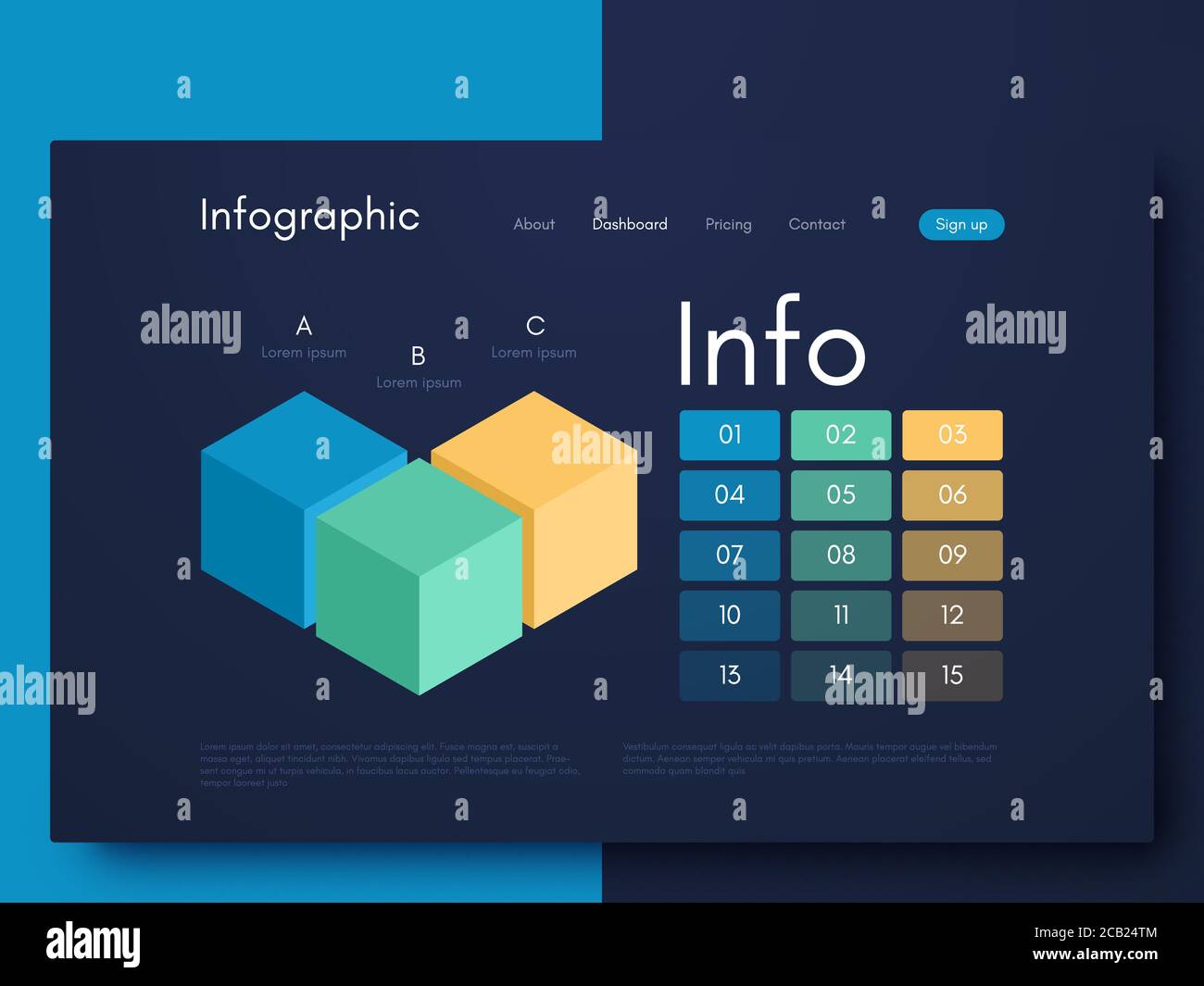 Vektorgrafiken Infografiken mit sechs Optionen. Vorlage für die Erstellung von mobilen Anwendungen, Workflow-Layout, Diagramm, Banner, Web-Design, Unternehmen Stock Vektor