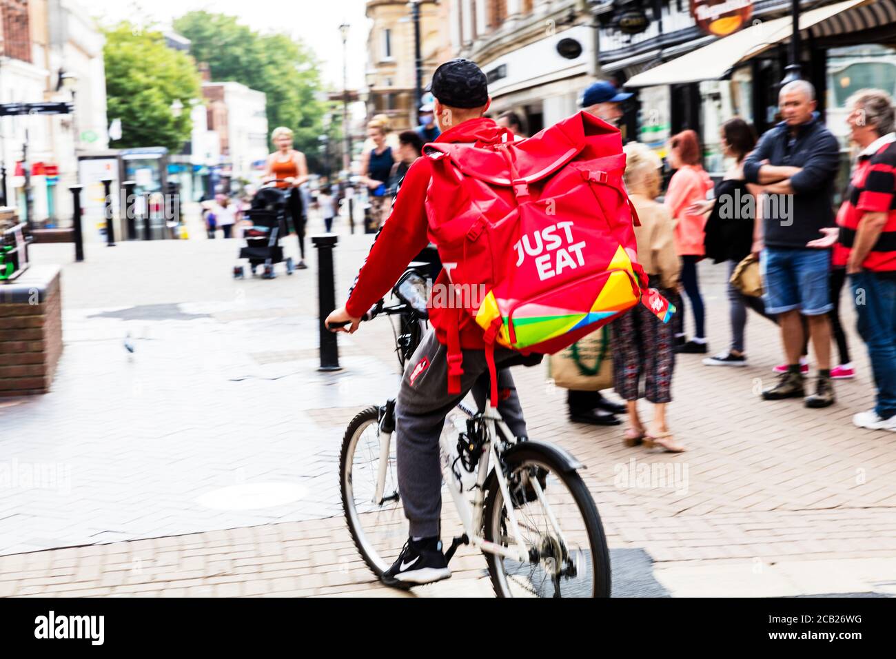 Just Eat Lieferservice, Just Eat, Just Eat Delivery, Just Eat Radfahrer, Just Eat App, Delivery, Just Eat, Lincoln City, Lincolnshire, Großbritannien, England Stockfoto
