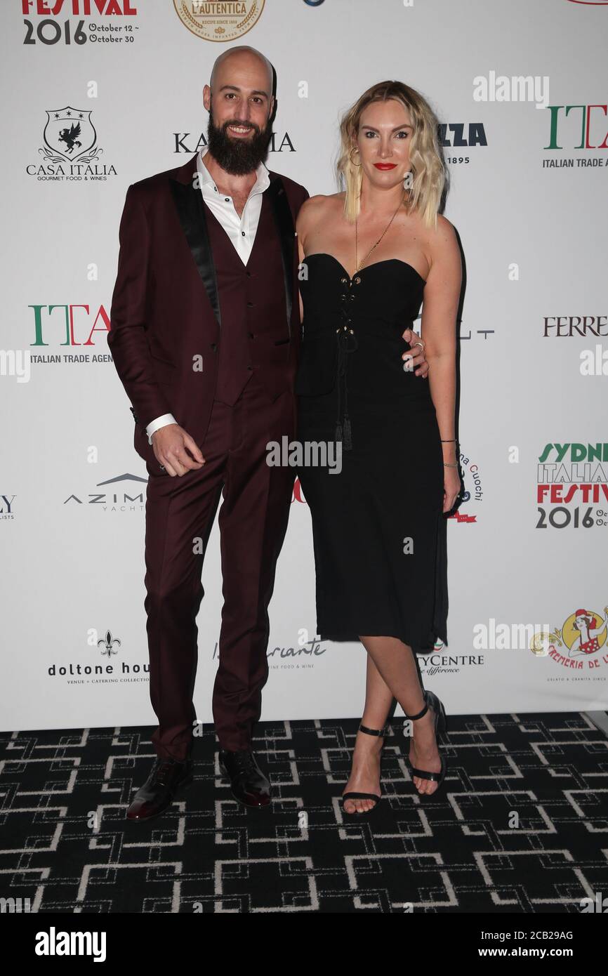 Kai Lebens und Jill Wright besuchen das Sydney Italian Festival 2016 im Doltone House, 44 Pirrama Road, Pyrmont, Sydney, NSW, Austr Stockfoto