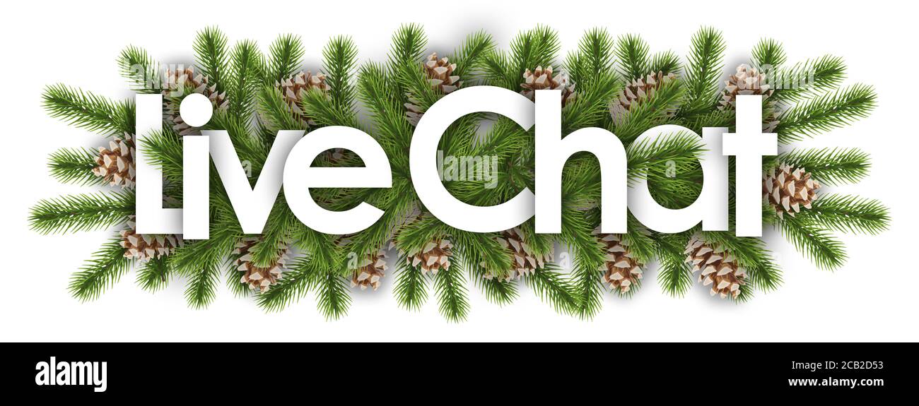 Live-Chat im weihnachtshintergrund - Kiefernzweige Stockfoto