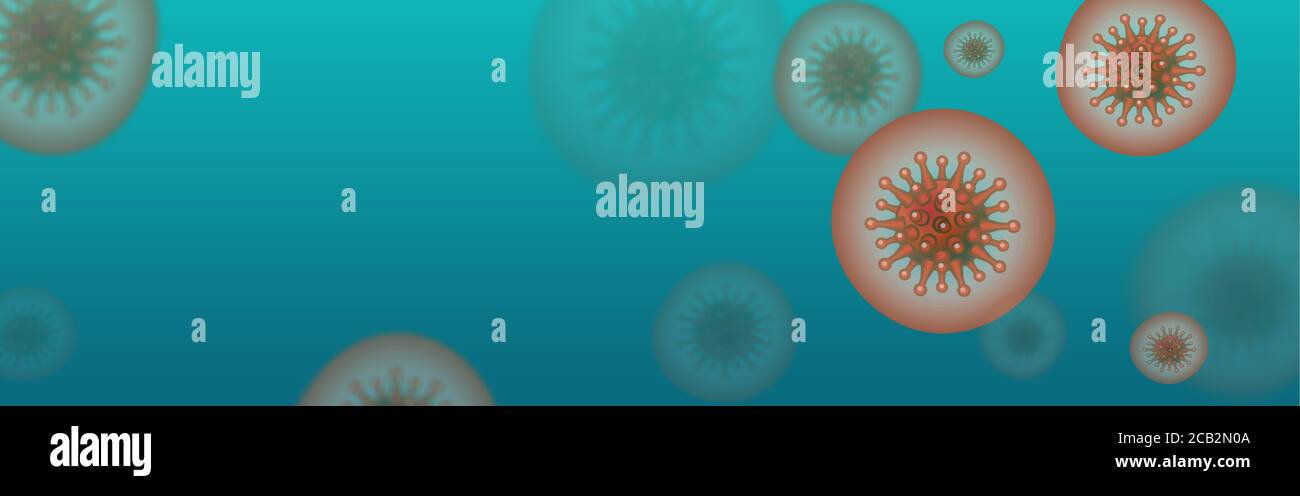Das COVID-19 Virus , Coronavirus Banner, medizinische Zellen Illustration der 2019-nCoV Zusammenbruch , Biologie und Virologie Konzept Stockfoto