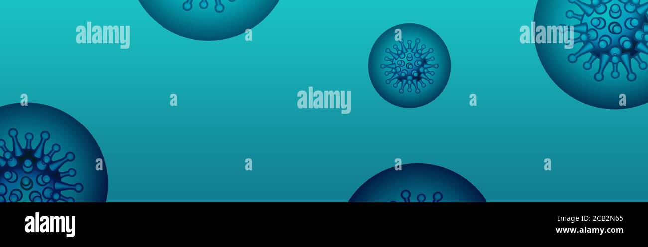 Das COVID-19 Virus , Coronavirus Banner, medizinische Zellen Illustration der 2019-nCoV Zusammenbruch , Biologie und Virologie Konzept Stockfoto
