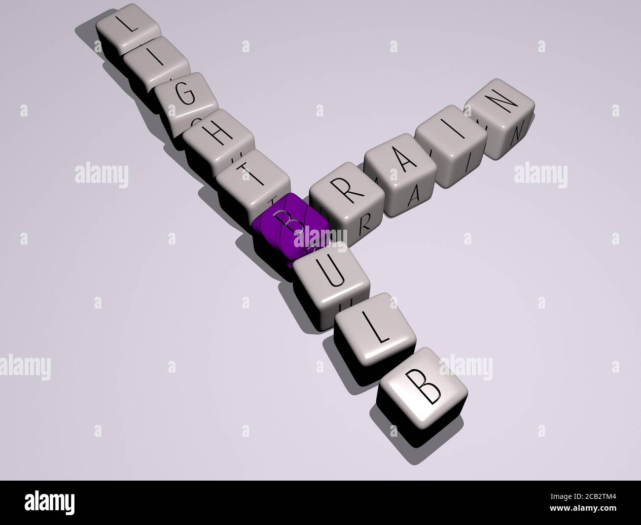 GEHIRN GLÜHBIRNE Kreuzworträtsel von Würfeln Buchstaben. 3D-Illustration. Konzept und Hintergrund Stockfoto