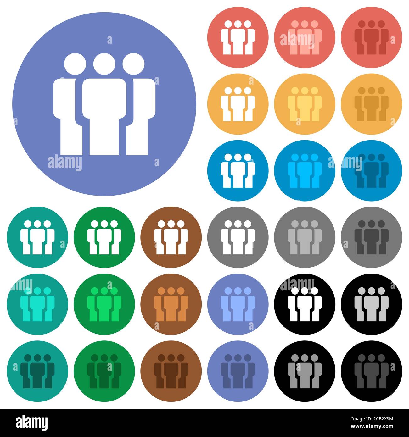 Team mehrfarbige flache Symbole auf runden Hintergründen. Inklusive weißen, hellen und dunklen Icon-Variationen für schweben und aktiven Status-Effekte, und Bonus Shad Stock Vektor