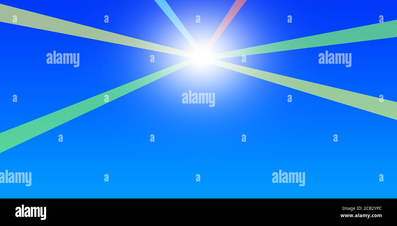 Realistische Himmel abstrakt blau Illustration bunte Lichtstrahlen von hell leuchtenden bunten Streifen Licht, Stockfoto