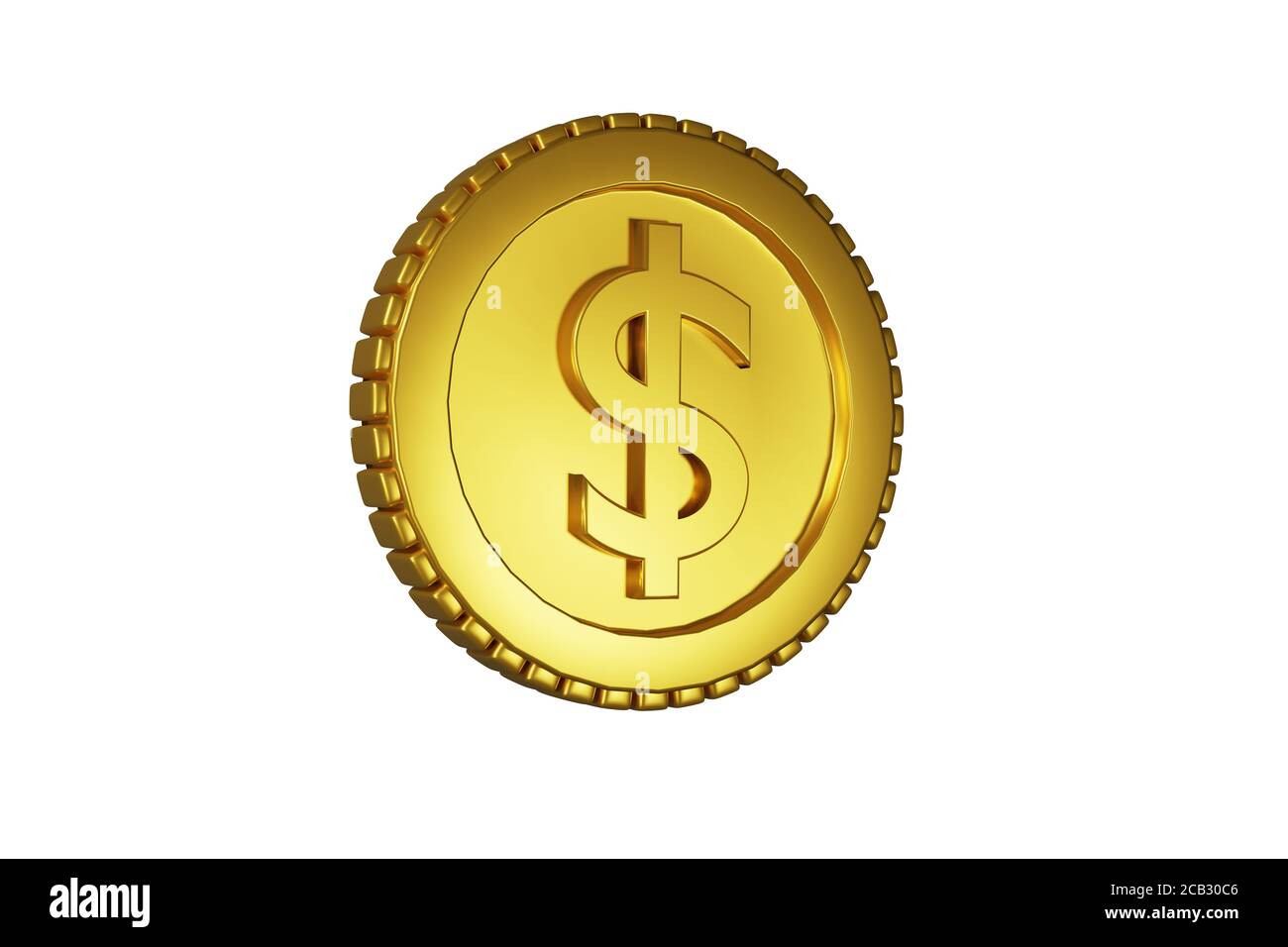 Goldmünzen mit Dollarzeichen isoliert auf weißem Hintergrund. 3d-Rendering. Stockfoto