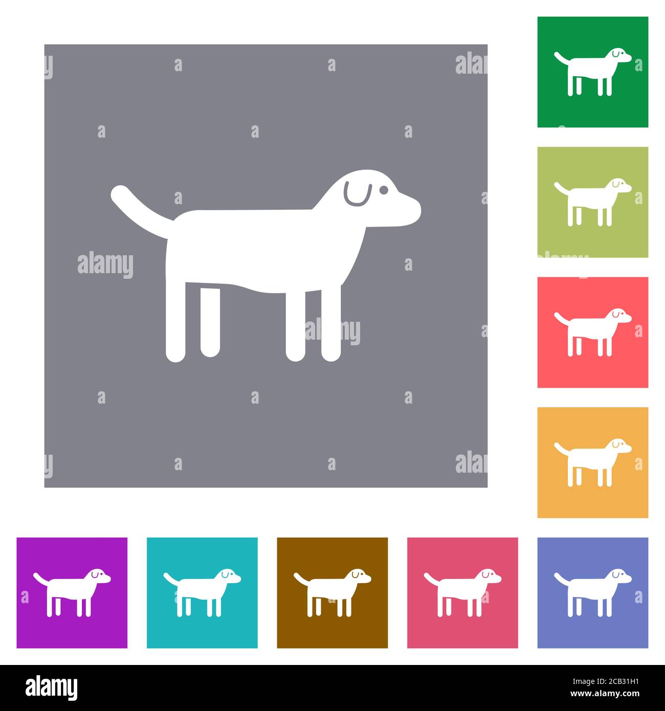 Hund flache Symbole auf einfache Farbe Quadrat Hintergründe Stock Vektor
