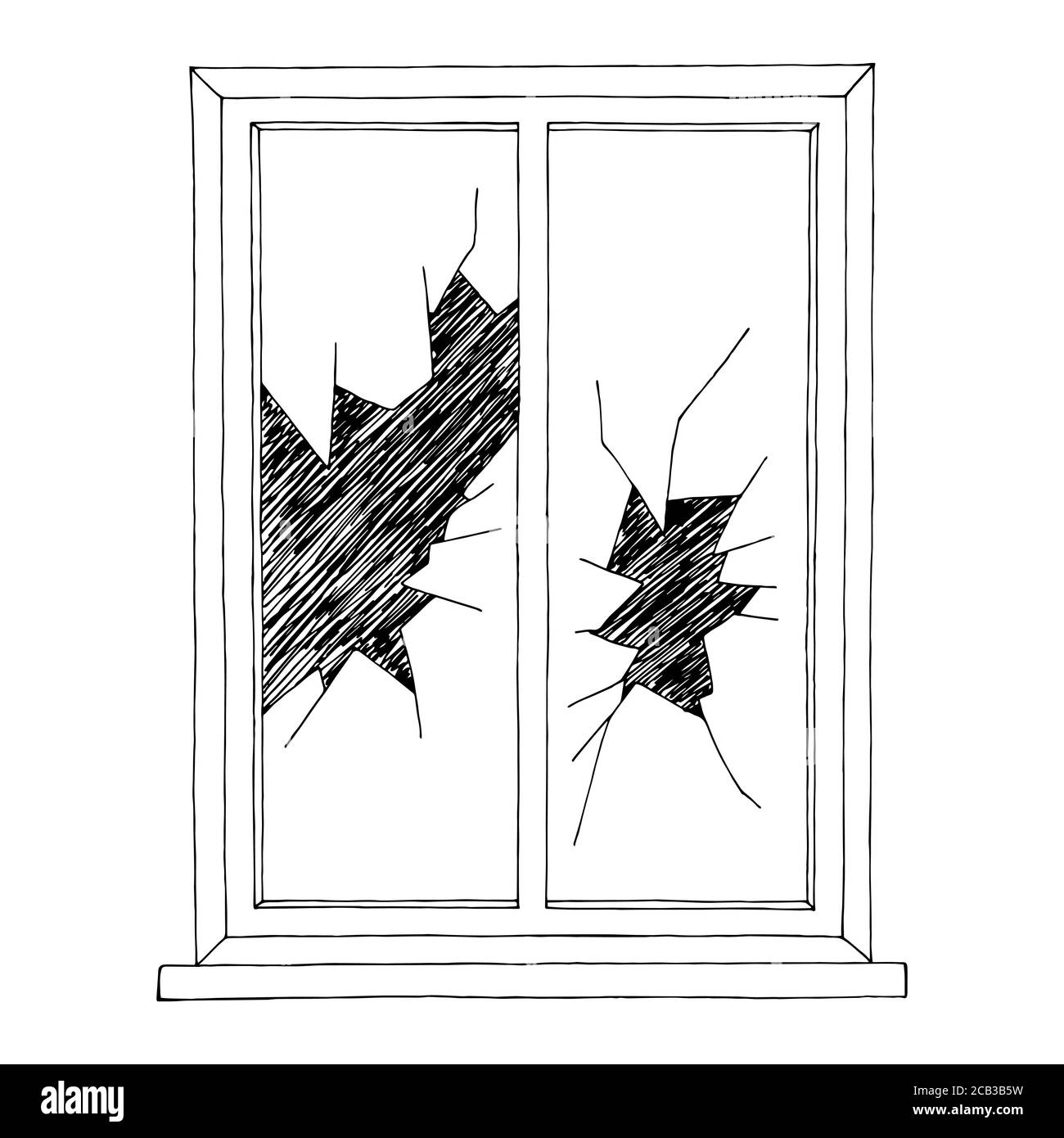 Gebrochene Fenstergrafik schwarz weiß isolierte Skizzendarstellung Vektor Stock Vektor