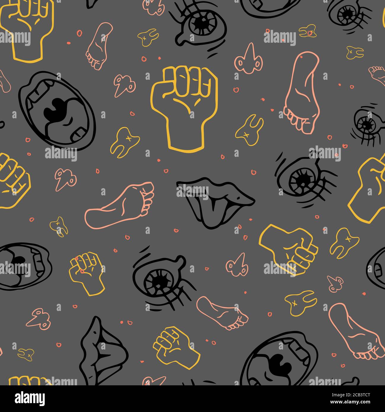 Gray Vektor nahtloses Muster mit Körperteilen. Stock Vektor