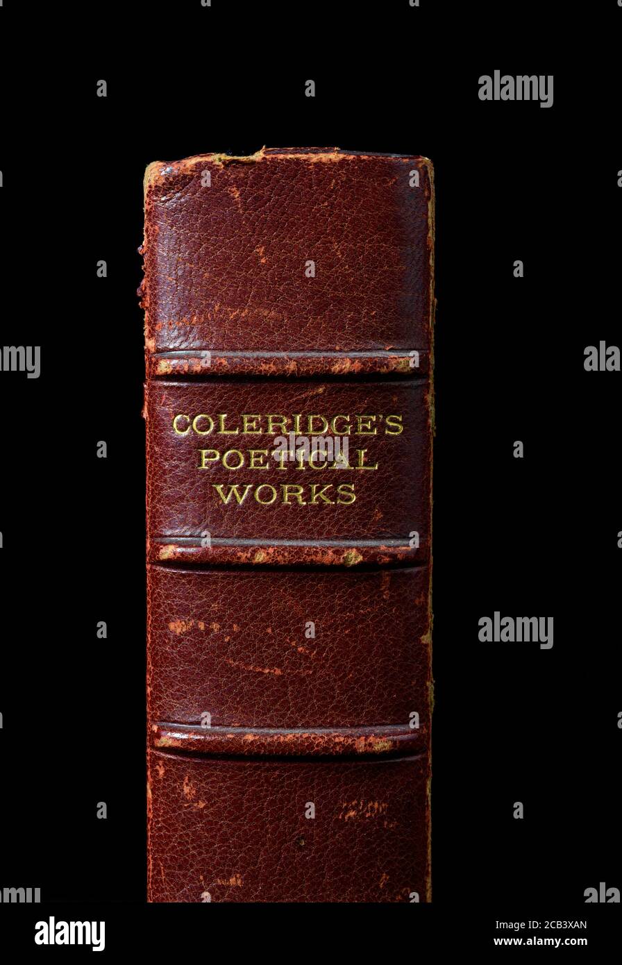 Detail des ledergebundenen Bandes von Coleridges poetischen Arbeiten Stockfoto