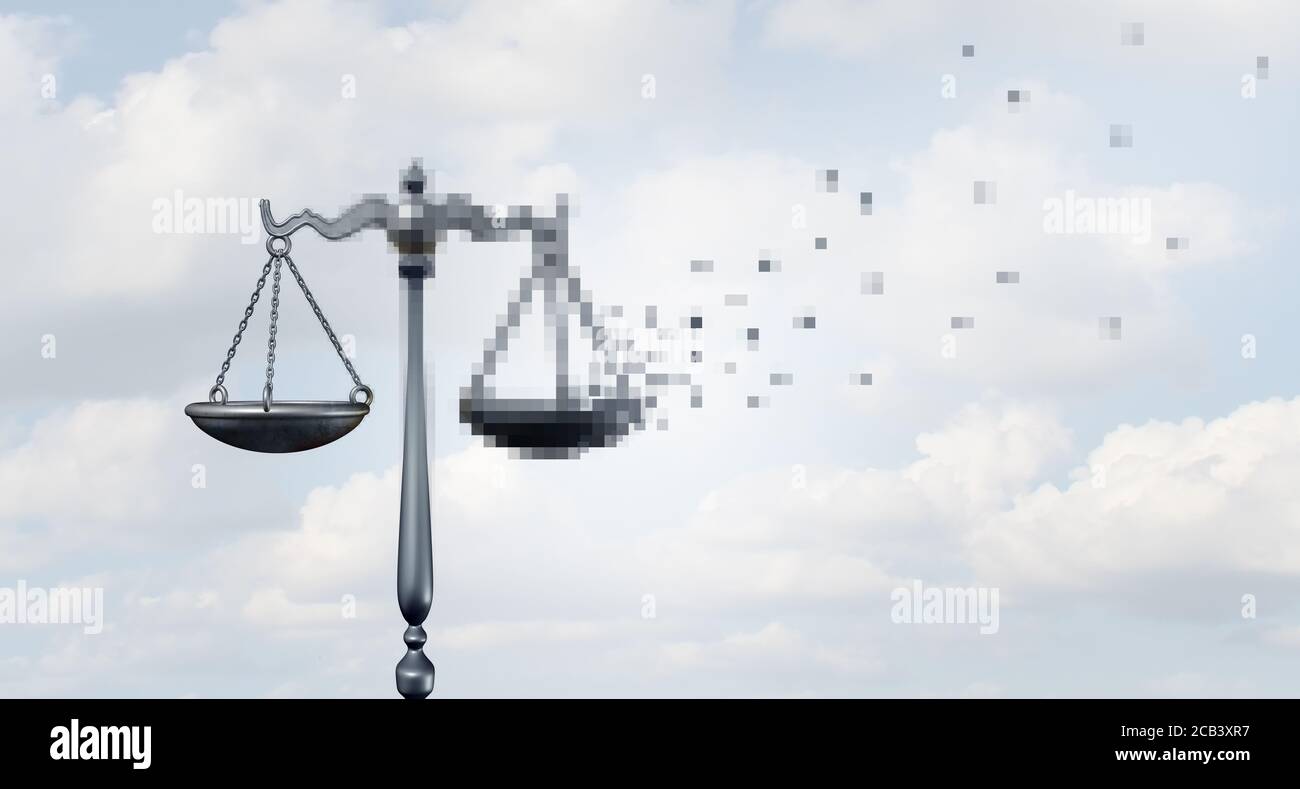Digitales Recht und Online-Rechtsberatung als virtueller Jurist-Service und Internetgesetzgebung mit 3D-Illustrationselementen. Stockfoto