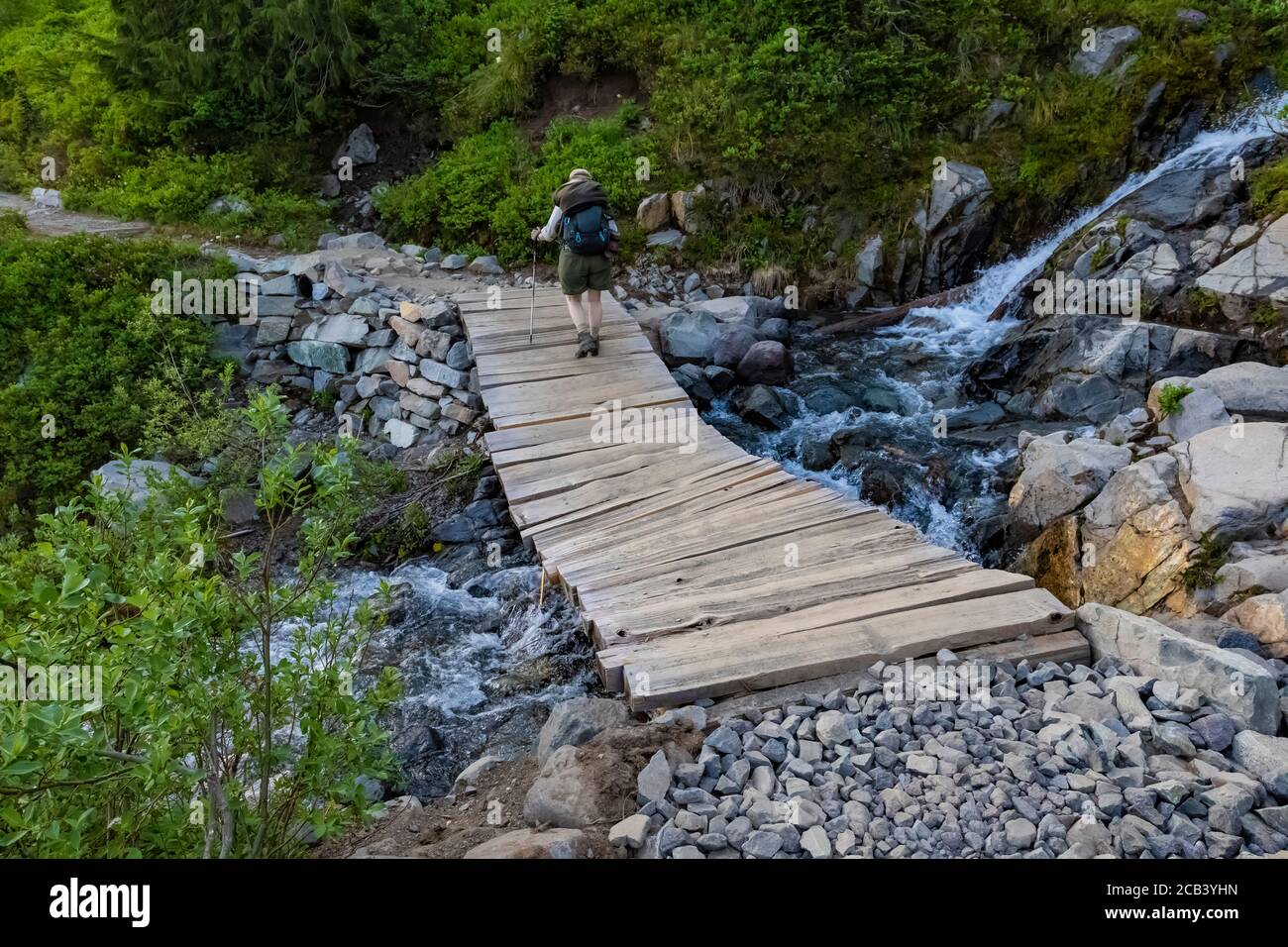Kaputte Brücke im Paradies des Mount Rainier National Park, Washington State, USA Stockfoto