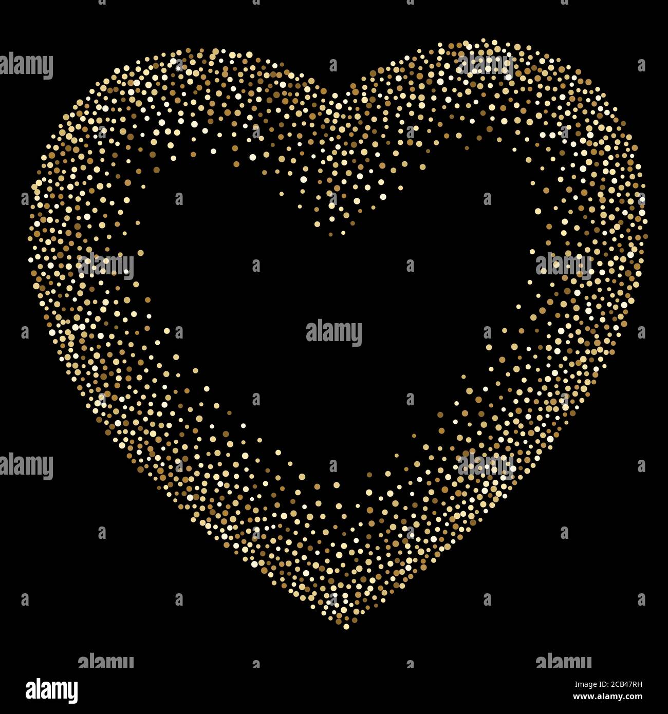 Luxuriöser goldener Rahmen auf schwarzem, goldglitzerndem Konfetti-Teilchen auf dunklem Hintergrund. Verstreute goldene Punkte. Vektorgrafik. Stock Vektor