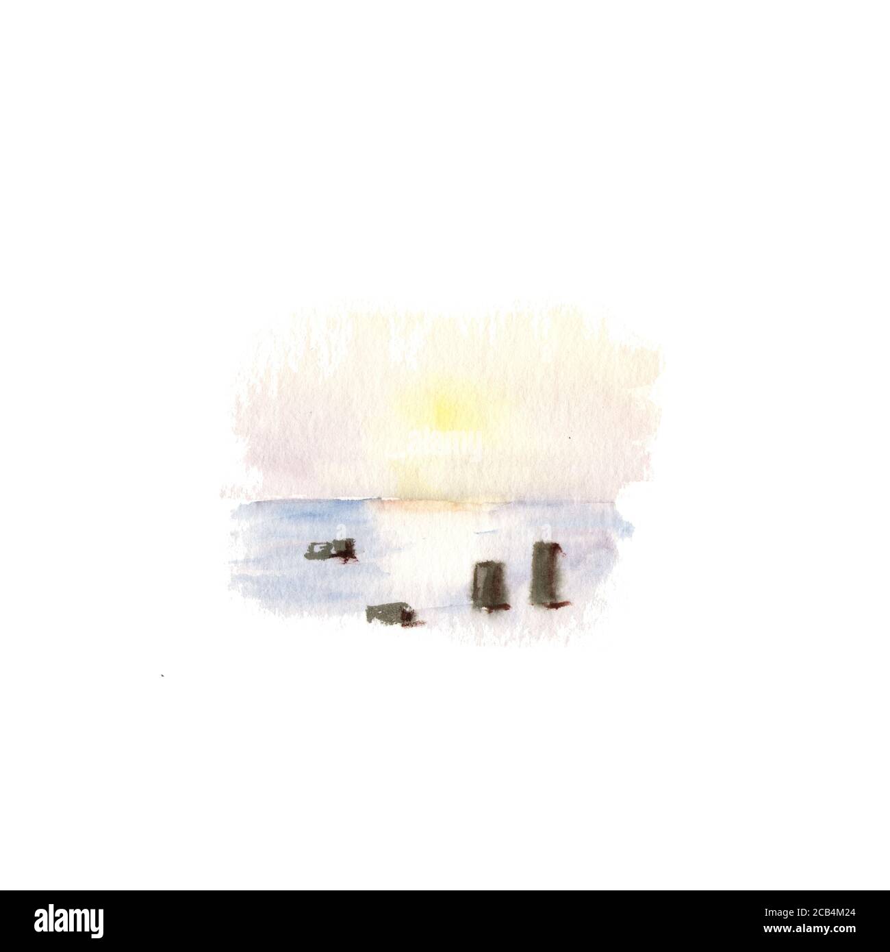 Aquarelllandschaft mit Meer und Sonnenuntergang. Könnte als Dekoration für Web-Design verwendet werden Stockfoto Aquarelllandschaft mit Meer und Sonnenuntergang. Könnte als Dekoration für Web-Design verwendet werden Stockfoto
