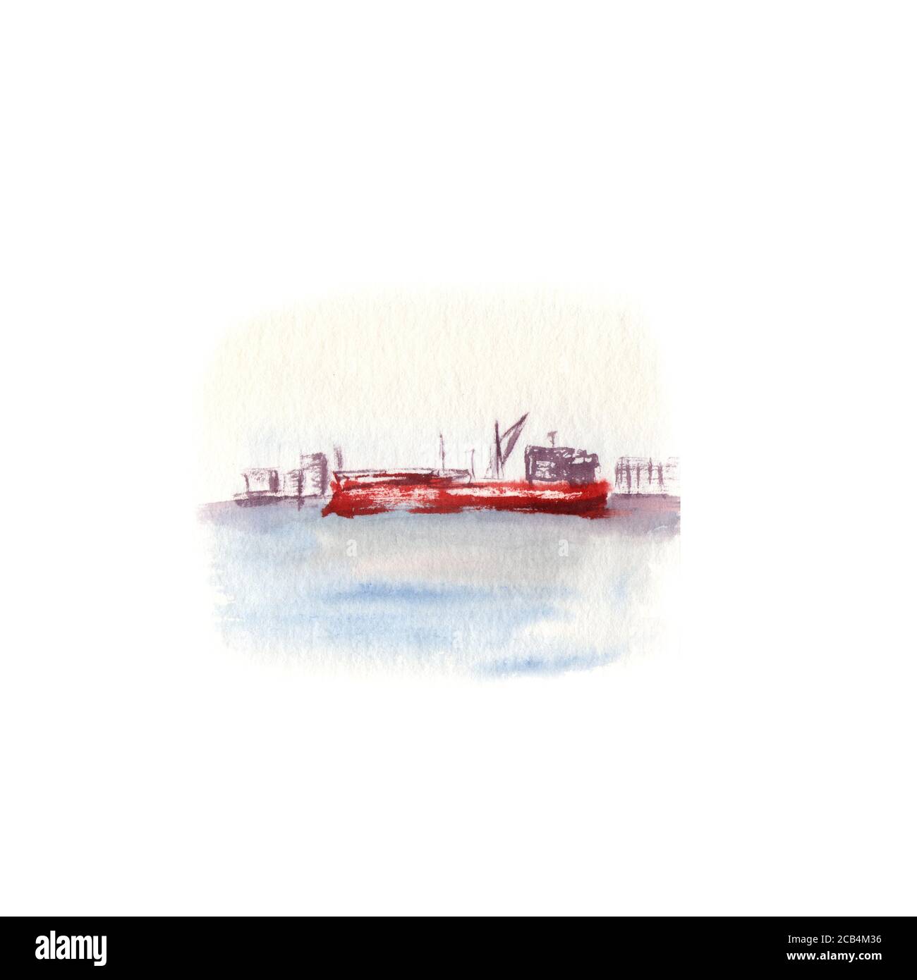 Aquarelllandschaft mit Meer und Schiff. Könnte als Dekoration für Web-Design verwendet werden Stockfoto