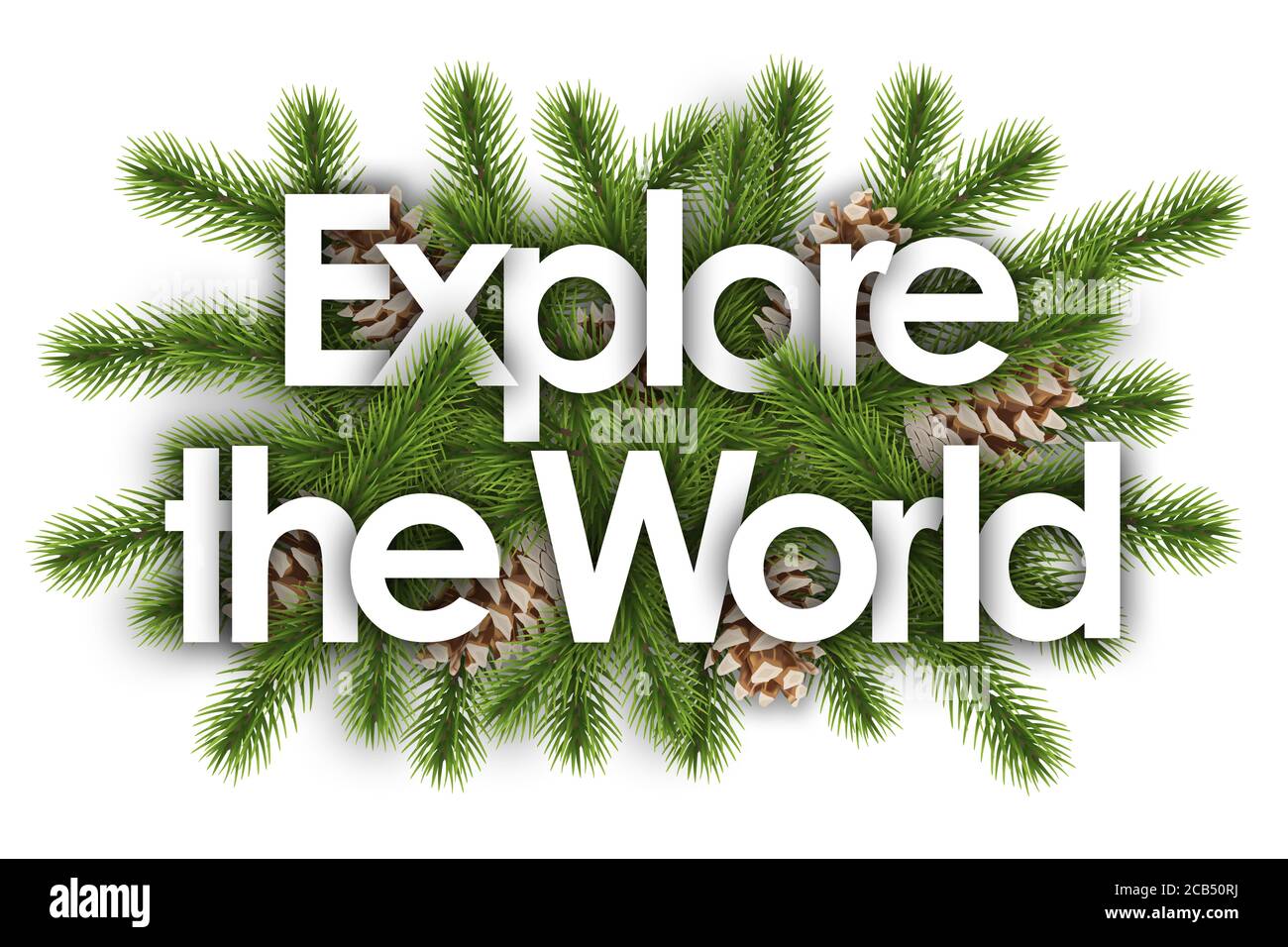 Entdecken Sie die Welt im weihnachtshintergrund - Kiefernzweige Stockfoto