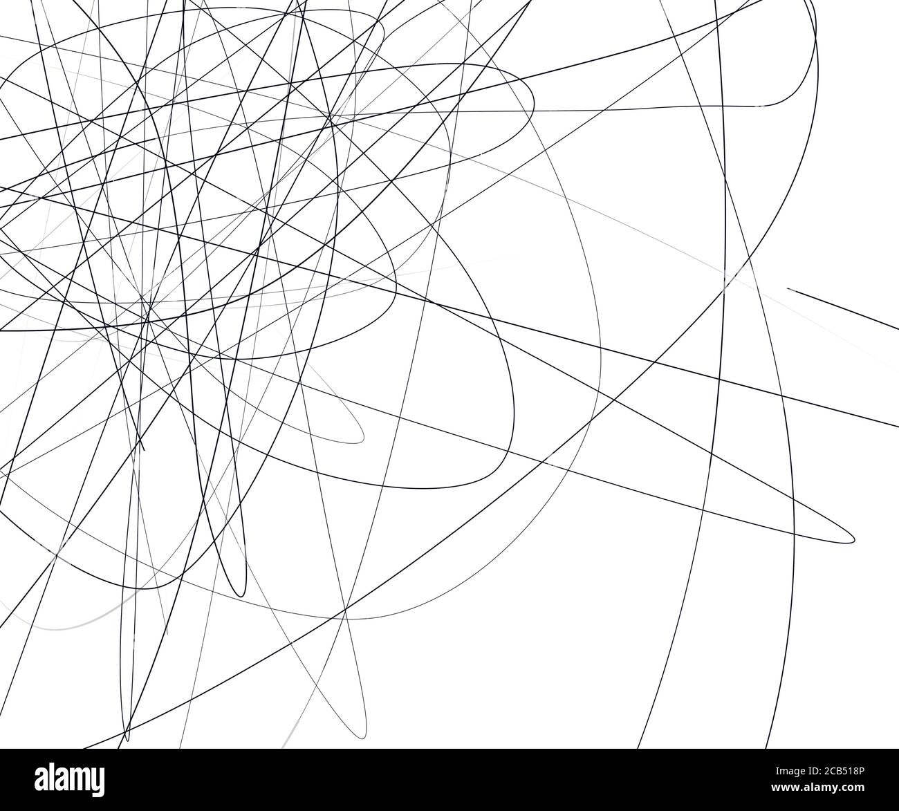 Zufällige chaotische Linien mit selektivem Fokus. Abstraktes Hintergrundmuster. Schwarze Linien und Kratzer. Grunge Artwork te Stockfoto