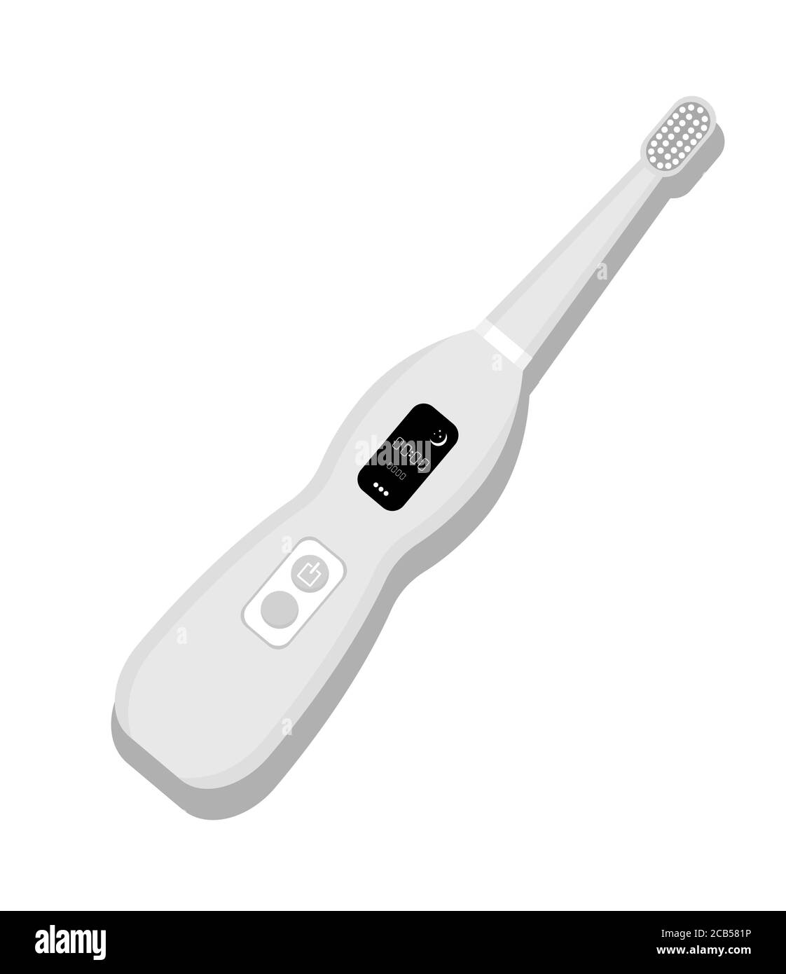 Symbol für elektrische Zahnbürste auf weißem Hintergrund isoliert. Element zum Reinigen der Zähne. Abbildung der Geräte für die Zahnmedizin. Vektor-Zahnpflege-Werkzeug in flach Stock Vektor