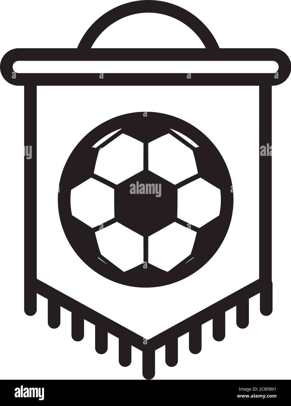 Fußball-Sportballon in Flagge hängende Linie Stil Symbol Vektor Illustrationsdesign Stock Vektor
